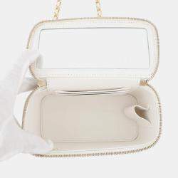 Pre Owned Chanel Chain Shoulder Bag Vanity Coco Mark Matelasse Playing Cards Caviar Skin White
