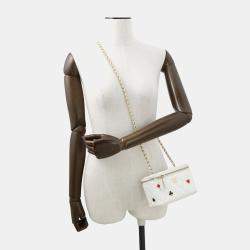 Pre Owned Chanel Chain Shoulder Bag Vanity Coco Mark Matelasse Playing Cards Caviar Skin White
