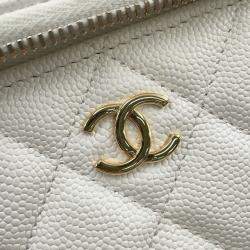 Pre Owned Chanel Chain Shoulder Bag Vanity Coco Mark Matelasse Playing Cards Caviar Skin White