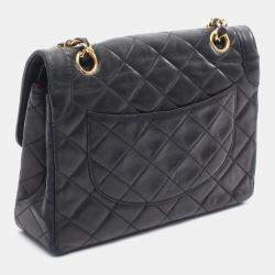 مملوكة مسبقًا حقيبة كتف شانيل ماتلاسيه باريس طبعة محدودة مزدوجة بجلد الخروف أسود