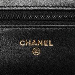 Pre Owned Chanel CC Pearl Black Quilted Leather Wallet On Chain