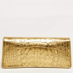 مملوكة مسبقًا Chanel Paris New York Coco Scarab Gold Croc Embossed Leather Clutch