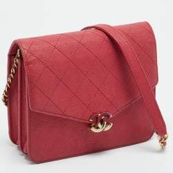 Pre Owned Chanel Cuba Thread Around Pink Caviar Leather Wallet On Chain