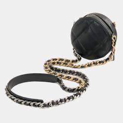 Pre Owned حقيبة شانييل كلتش دائري جلد الغنم مبطن أسود مع حزام