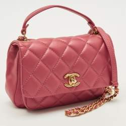 Pre Owned Chanel Mini Metallic Red Quilted Leather Top Handle Flap Bag