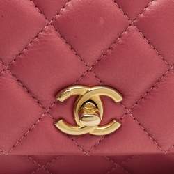 Pre Owned Chanel Mini Metallic Red Quilted Leather Top Handle Flap Bag