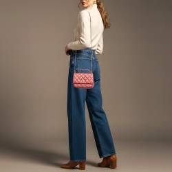 Pre Owned Chanel Mini Metallic Red Quilted Leather Top Handle Flap Bag