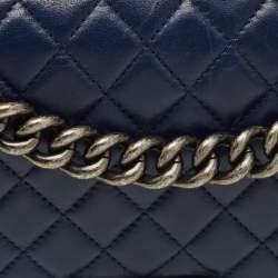 Pre Owned Chanel Boy Medium Dark Blue Quilted Leather Flap Bag