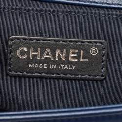 Pre Owned Chanel Boy Medium Dark Blue Quilted Leather Flap Bag