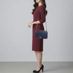 Pre Owned Chanel Boy Medium Dark Blue Quilted Leather Flap Bag