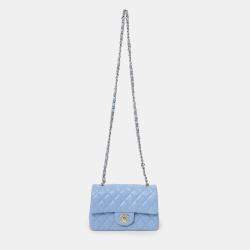 Pre Owned Chanel 2020 Sky Blue Leather Quilted Mini Rectangle Flap Bag