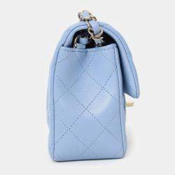 Pre Owned Chanel 2020 Sky Blue Leather Quilted Mini Rectangle Flap Bag