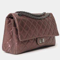 Pre Owned حقيبة كتف شانيل 2.55 ري إيشو جلد عجول معدني بني عتيق 2008-09 مبطنة