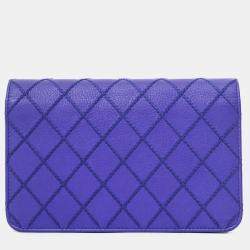 Pre Owned محفظة شانيل سي سي فاخرة بتغرزة مزدوجة زرقاء على سلسلة 2014