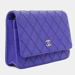Pre Owned محفظة شانيل سي سي فاخرة بتغرزة مزدوجة زرقاء على سلسلة 2014