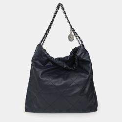 Pre Owned حقيبة توت شانيل صغيرة جلد كحلي بقطع فضية