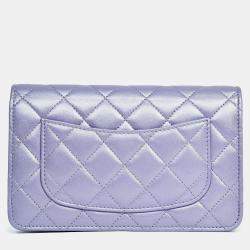 Pre Owned محفظة شانييل 2021 بارز أرجوانية معدن جلد خروف على سلسلة س.ه.د