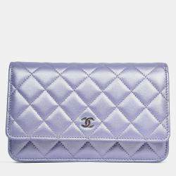 Pre Owned محفظة شانييل 2021 بارز أرجوانية معدن جلد خروف على سلسلة س.ه.د