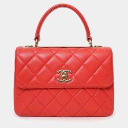 Pre Owned حقيبة شانيل توب هاندل جلدي أحمر 2019 تريندي سي سي صغيرة