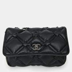 Pre Owned Chanel 2016-17 Black Leather Bubble Chesterfield Flap Bag
