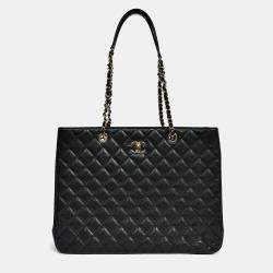 مملوكة مسبقًا Chanel 2022+ Black Caviar CC Logo Interlocking Timeless Shopper Tote