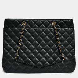 مملوكة مسبقًا Chanel 2022+ Black Caviar CC Logo Interlocking Timeless Shopper Tote
