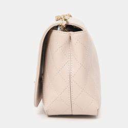 Pre Owned Chanel 2019 Cream Leather Quilted Flat Bag