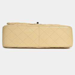 Pre Owned Chanel 2011-12 Beige Caviar Leather Jumbo Double Flap Shoulder Bag