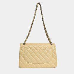 Pre Owned Chanel 2011-12 Beige Caviar Leather Jumbo Double Flap Shoulder Bag