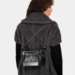 Pre Owned Chanel Green Aged Leather Small Gabrielle Crossbody