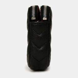 Pre Owned محفظة شانيل جلد كافيار سوداء شيفرون بسحاب مزدوج بسلسلة