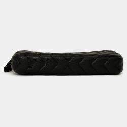 Pre Owned محفظة شانيل جلد كافيار سوداء شيفرون بسحاب مزدوج بسلسلة