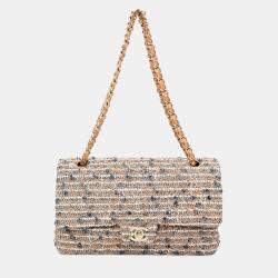Pre Owned Chanel 2005/2006 Cream Tweed Medium Double Flap