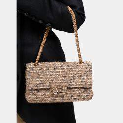 Pre Owned Chanel 2005/2006 Cream Tweed Medium Double Flap