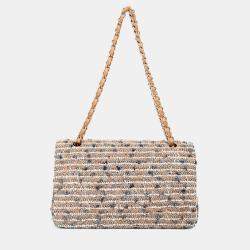 Pre Owned Chanel 2005/2006 Cream Tweed Medium Double Flap