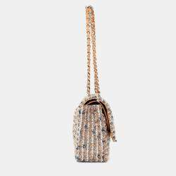 Pre Owned Chanel 2005/2006 Cream Tweed Medium Double Flap