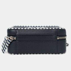 Pre Owned Chanel 2019 Navy/White Caviar Quilted Striped Small CC Filigree Vanity Case