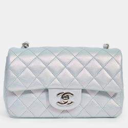 مملوكة مسبقًا Chanel 2024 Blue Iridescent Lambskin Mini Rectangle Flap Bag