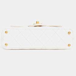 Pre Owned Chanel 2025 White Lambskin Mini Rectangle Top Handle