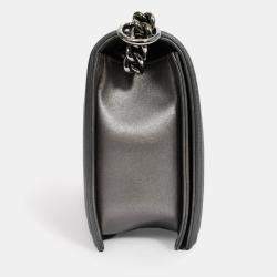 Pre Owned Chanel Grey Leather Cube Medium Boy Bag (As Is)