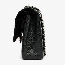 مملوكة مسبقًا حقيبة شانيل متوسطة جلد كافيار أسود مزدوجة الغطاء SHW 2010-11