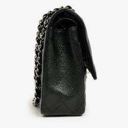 مملوكة مسبقًا حقيبة شانيل متوسطة جلد كافيار أسود مزدوجة الغطاء SHW 2010-11