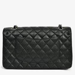 مملوكة مسبقًا حقيبة شانيل متوسطة جلد كافيار أ سود مزدوجة الغطاء SHW 2010-11