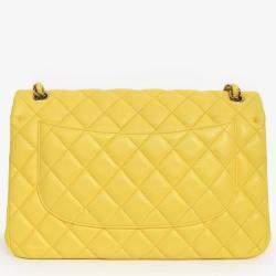 مملوكة مسبقًا حقيبة كتف شانيل 2011-12 جلد حمل باللون الأصفر كبير مزدوجة الغطاء