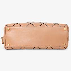 Pre Owned Chanel 2003/2004 Cream Leather Wild Stitch Surpique Bowler Bag