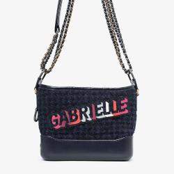 مملوكة مسبقًا Chanel 2017 Black Leather/Navy Tweed Small Gabrielle Shoulder Bag
