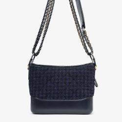 مملوكة مسبقًا حقيبة شانيل 2017 كتف جلد أسود/ تويد كحلي صغيرة غابرييل