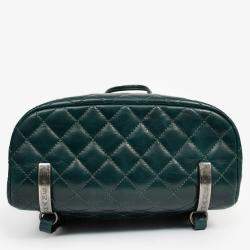 Pre Owned Chanel 2015-16 Green Glazed Calfskin Quilted Small Salzburg Mountain Backpack