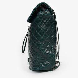Pre Owned Chanel 2015-16 Green Glazed Calfskin Quilted Small Salzburg Mountain Backpack