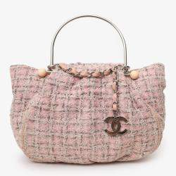 Pre Owned Chanel  2005-06 Pink Tweed CC Boucle Knitting Bag